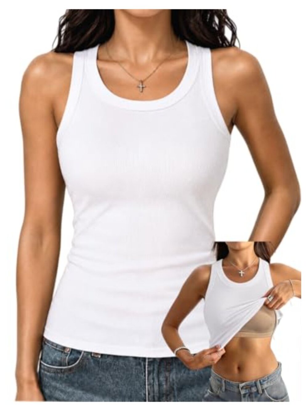 Racerback Tank Top with Built in Bra High Neck Long Halter Top